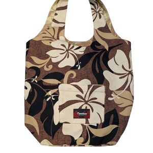 Pumehana Made in Hawaii Reversible Tote Bag Large 24" Brown Floral Beach Market